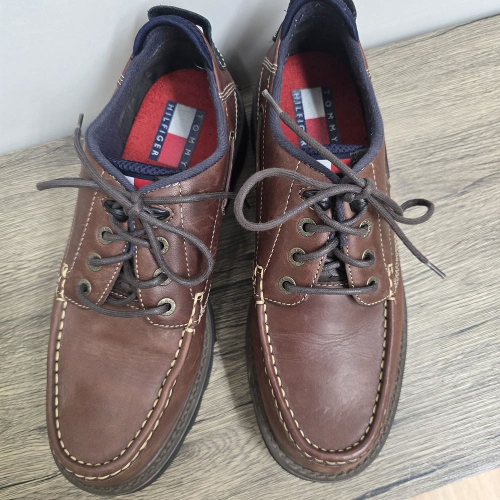 Tommy Hilfiger Brown Leather 90s Y2K‎ Chunky Shoes Mens Size 12 M - Picture 3 of 9